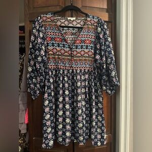 Umgee Navy Floral & Geo Print Tunic